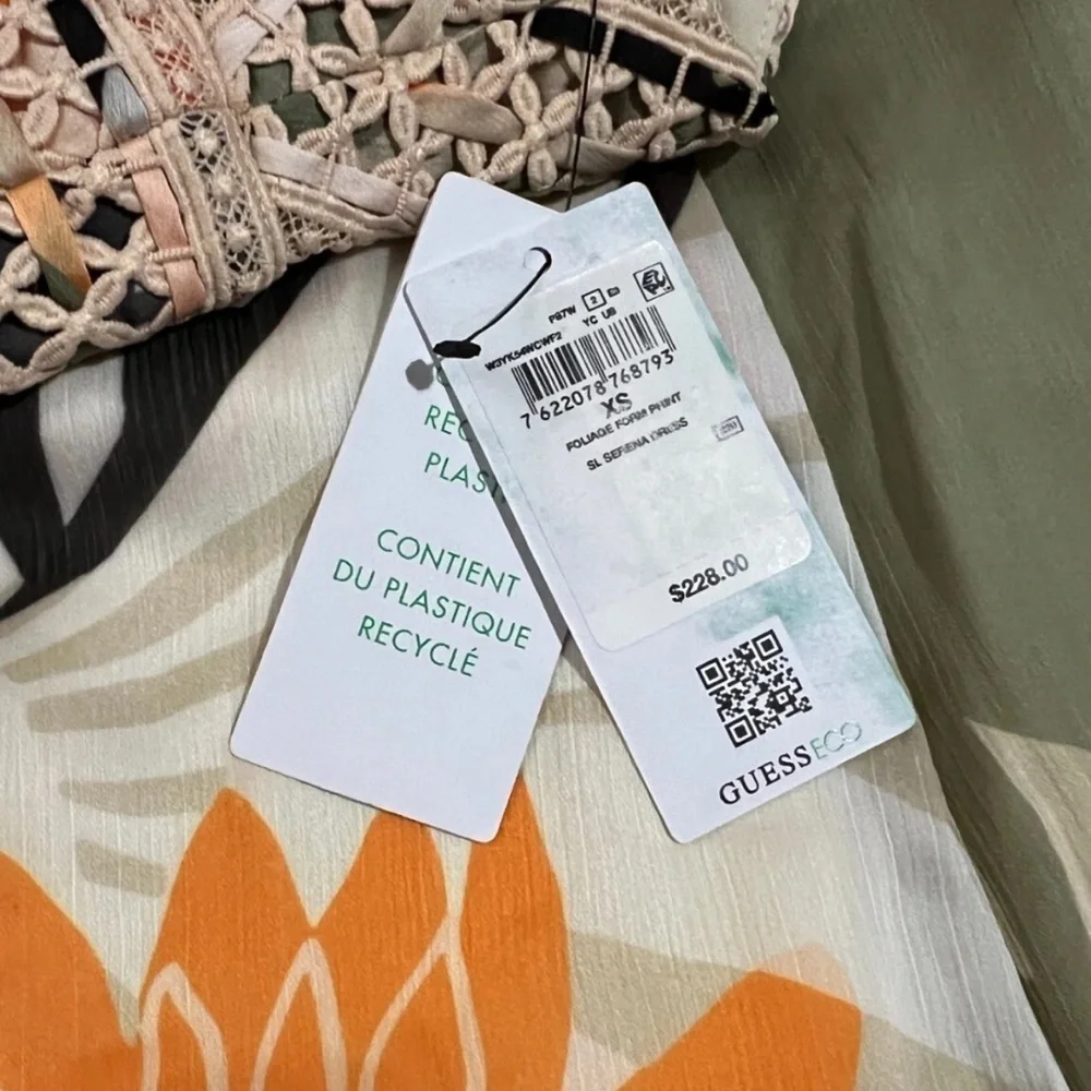 Guess Women Multi Foliage Form Print Eco Serena Dress NWT 228.00